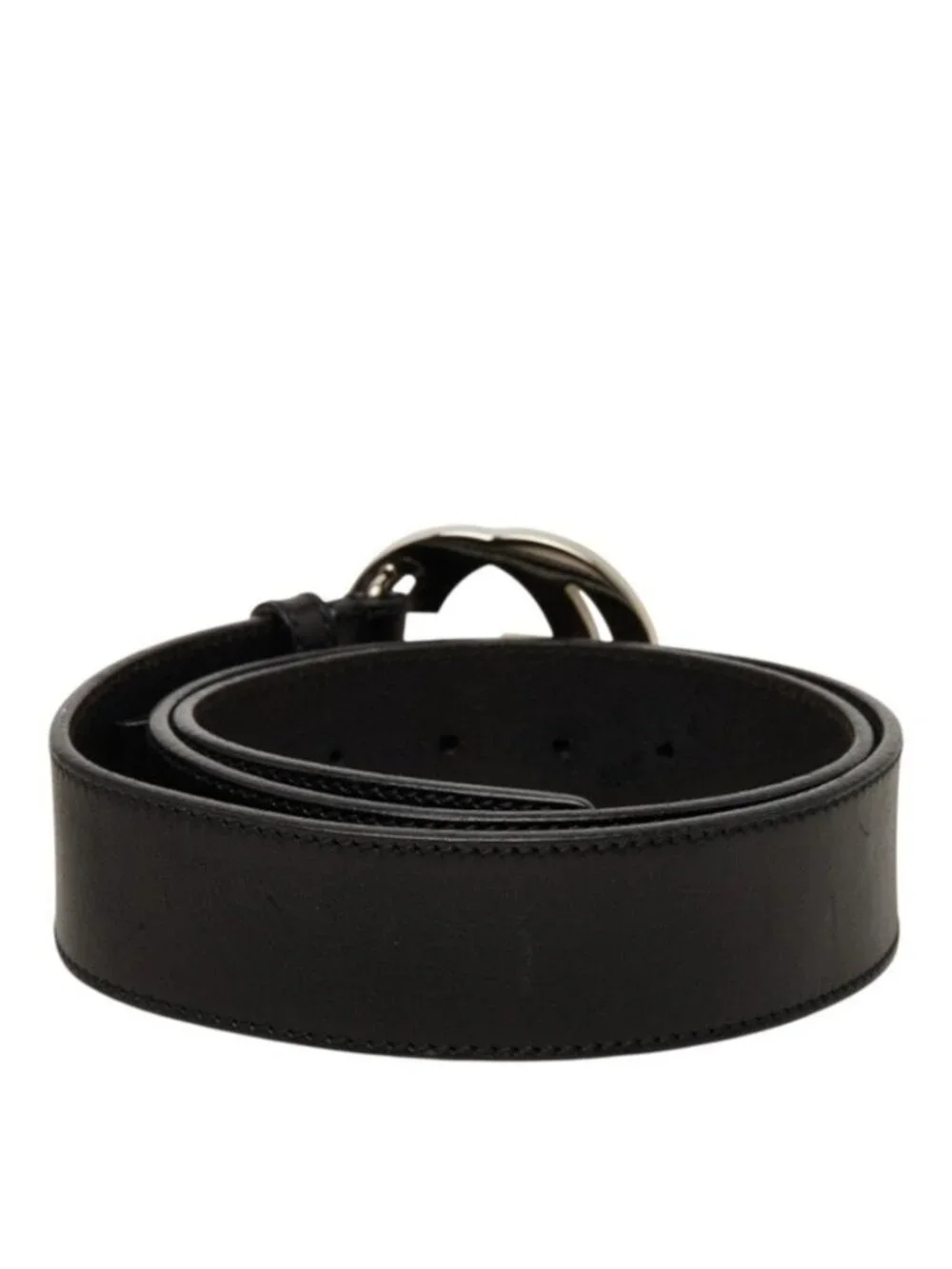 Gucci Interlocking G GG Logo Buckle Belt Black Silver Leather